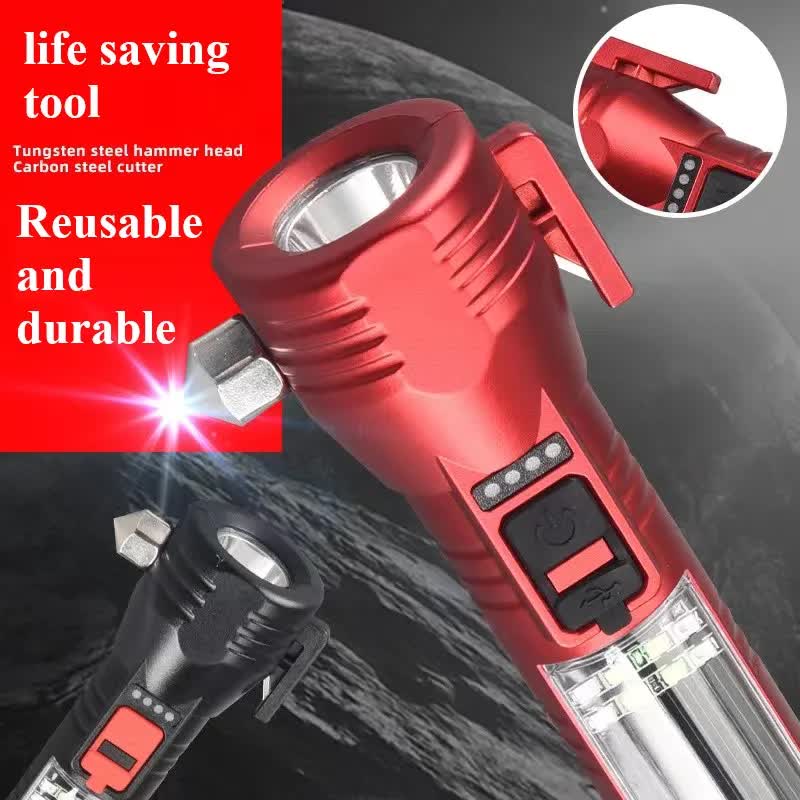 Multi-Functional Safety Flashlight- Rechargeable Waterproof Emergency Torch with USB Charging, High-Lumen for Outdoor and Survival Use (Black)