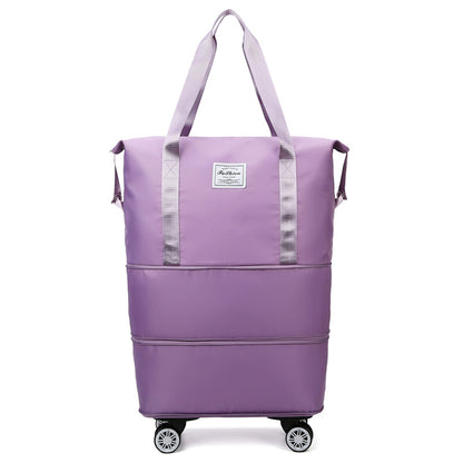 Light Purple Large Capacity Foldable Travel Bags with Wheels - Lightweight Waterproof Duffel Totes