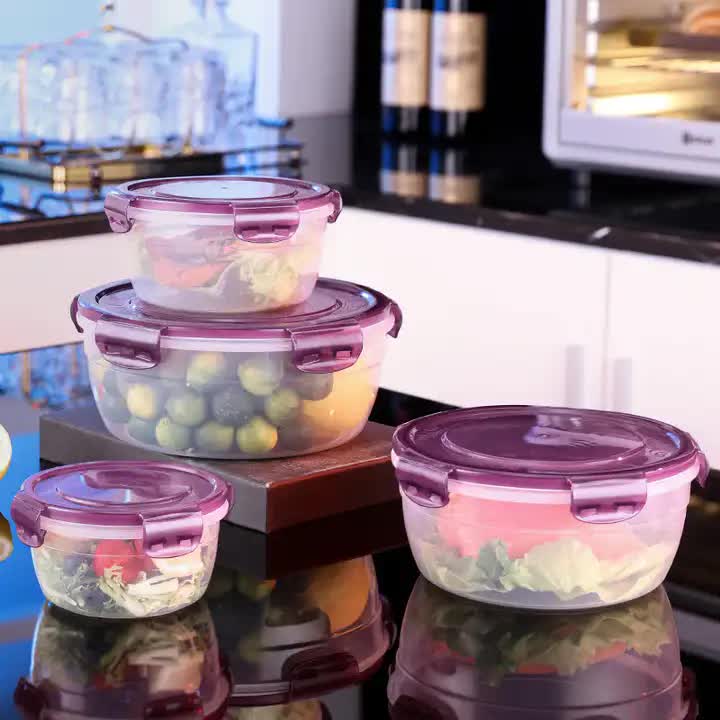 Green Round Plastic Food Storage Containers Set - Microwave-Safe Bento Boxes with Airtight Lids for Kitchen and Fridge