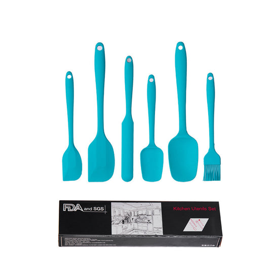 6-Piece Silicone Kitchen Utensil Set - Heat Resistant Baking Tools with Spatulas, Spoon, and Brush (Blue)(2 set/12PCS)