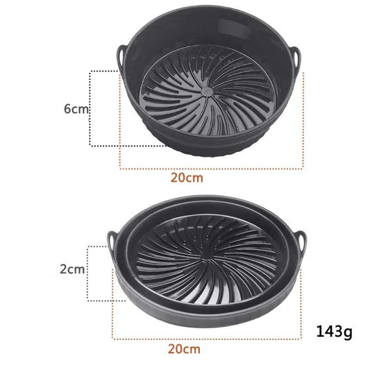 3D Round Air Fryer Silicone Liners - Food-Grade, Non-Stick, Reusable Basket Mats for Air Fryers, Ovens, and Microwaves (4 PCS Black)