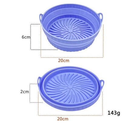 3D Round Air Fryer Silicone Liners - Food-Grade, Non-Stick, Reusable Basket Mats for Air Fryers, Ovens, and Microwaves (4 PCS Blue)