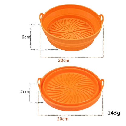 3D Round Air Fryer Silicone Liners - Food-Grade, Non-Stick, Reusable Basket Mats for Air Fryers, Ovens, and Microwaves (4 PCS Orange)