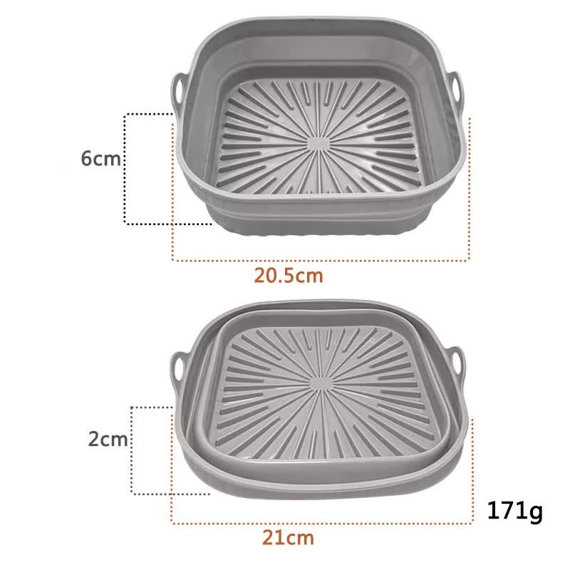 3D Square Air Fryer Silicone Liners - Food-Grade, Non-Stick, Reusable Basket Mats for Air Fryers, Ovens, and Microwaves (4 PCS Gray)