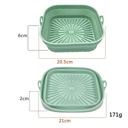 3D Square Air Fryer Silicone Liners - Food-Grade, Non-Stick, Reusable Basket Mats for Air Fryers, Ovens, and Microwaves (4 PCS Green)