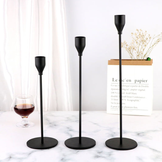 Minimalist Black Metal Candle Holder Set - 3-Piece Romantic Candle Cup Set for Living Room Decor, Elegant Dinner Table Accent