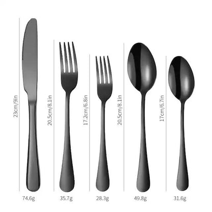 Silver 410 Stainless Steel Cutlery Set - Western Steak Knife, Fork & Spoon Set, 6 Set/30-Piece Dinnerware Set