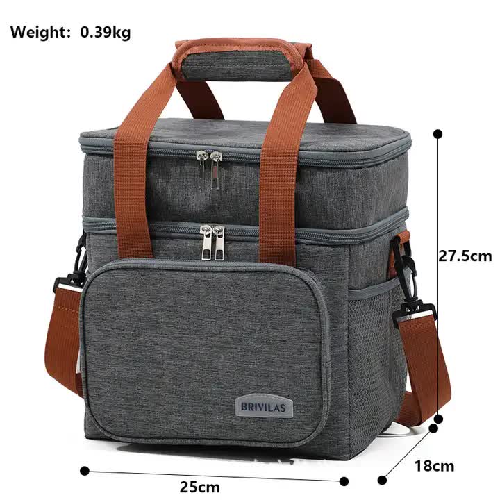 Blue Large Capacity Lunch Bag - Dual-Layer Insulated Cooler Bag for Outdoor, Picnic, and Work Use