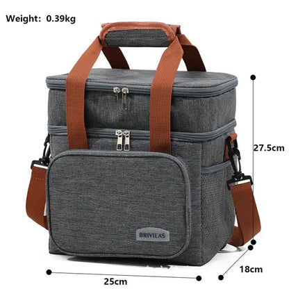 Blue Large Capacity Lunch Bag - Dual-Layer Insulated Cooler Bag for Outdoor, Picnic, and Work Use