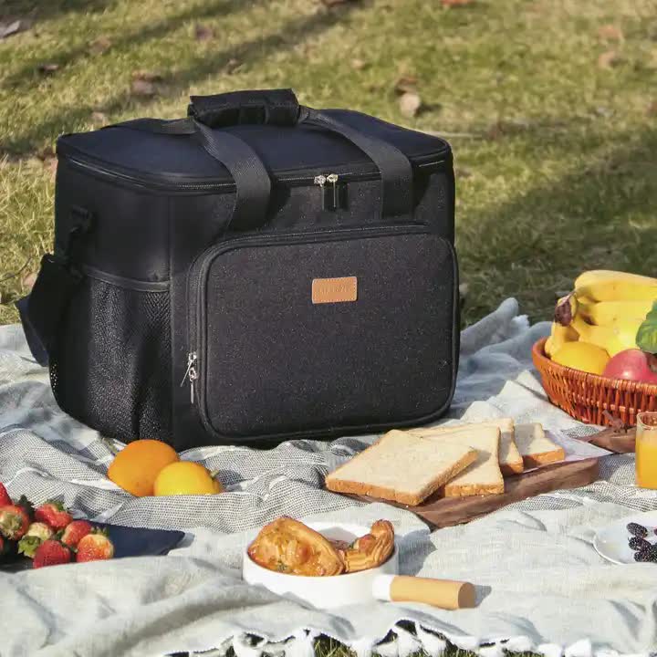 Grey Large Capacity Picnic Bag - Waterproof PEVA Insulated Cooler Bag, Outdoor, Car Use, and Shoulder Crossbody Thermo Bag