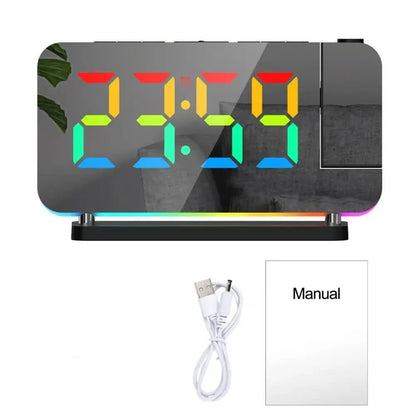 Black RGB LED Projection Alarm Clock, Multi-Color Night Light with Snooze Function, Home Decor Digital Clock