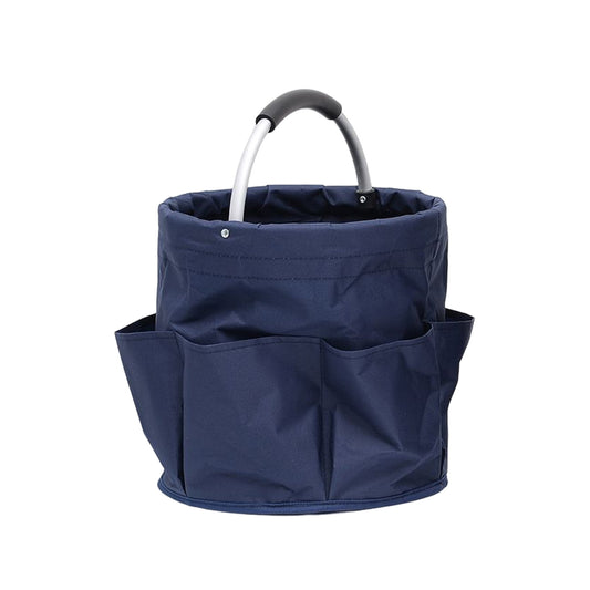 Navy Blue Portable Picnic Basket, Foldable Outdoor Beach Basket with Handle, Multi-Use Storage and Wash Bag