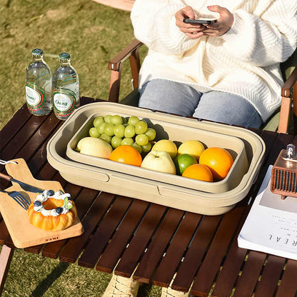 Grey Foldable Outdoor Picnic Basket with Lid and Tabletop, Camping Storage Box, Car-Friendly Organizer