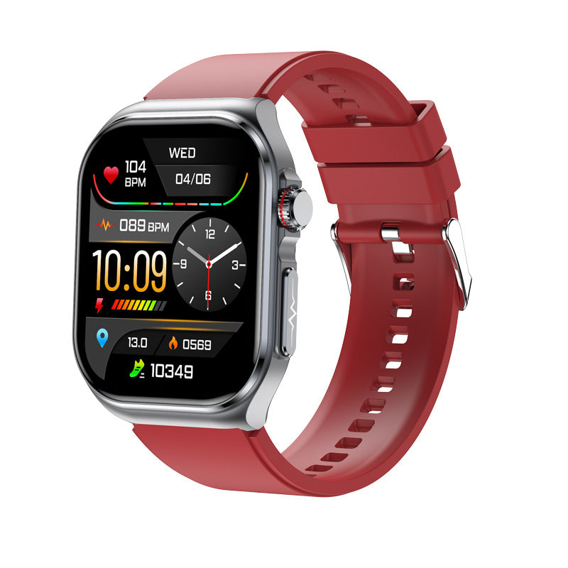 Red Smartwatch with Bluetooth Calling, ECG, Blood Pressure, Heart Rate, and Multi-Sport Modes