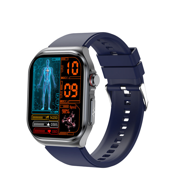 Blue Smartwatch with Bluetooth Calling, ECG, Blood Pressure, Heart Rate, and Multi-Sport Modes