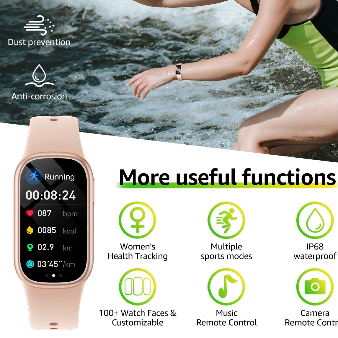 Pink Smart Fitness Tracker with Bluetooth Calling, Heart Rate, Blood Pressure, Blood Oxygen, and Sports Modes