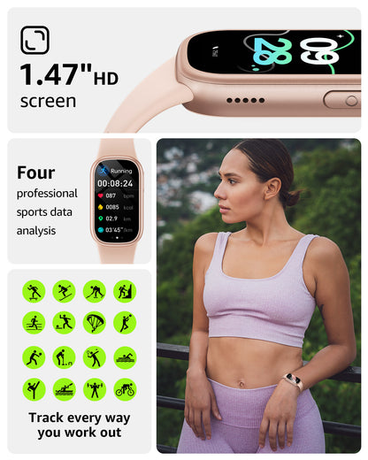 Pink Smart Fitness Tracker with Bluetooth Calling, Heart Rate, Blood Pressure, Blood Oxygen, and Sports Modes