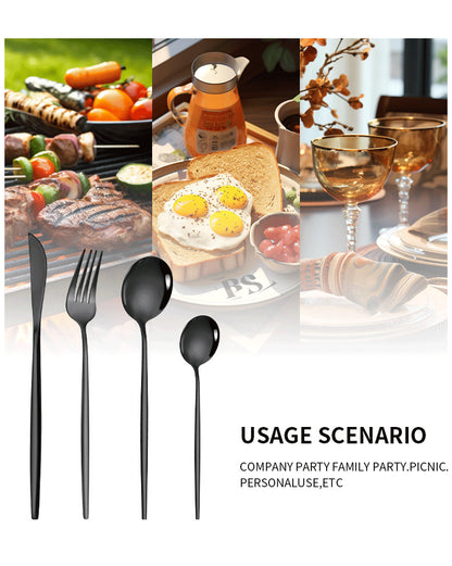 Black Color Premium 24-Piece Stainless Steel Cutlery Set - Elegant Golden Steak Knife, Fork, and Spoon Set in Luxury Gift Box