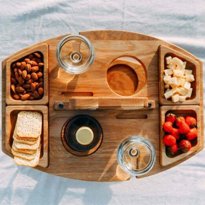 Sycamore Log Color Portable Wooden Picnic Table - Wine Glass & Snack Holder