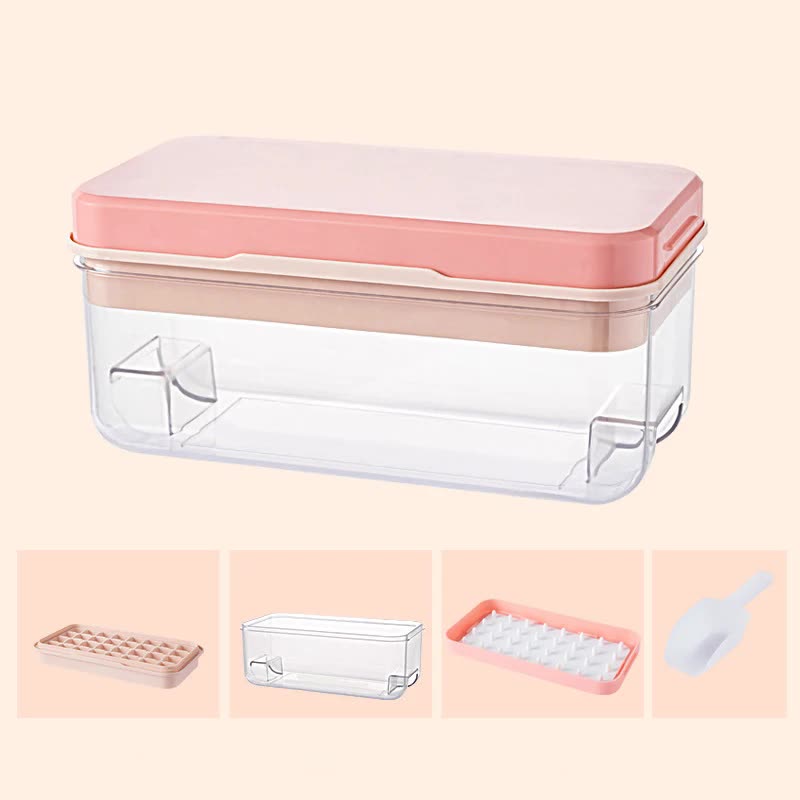 Pink Premium Large-Capacity Ice Cube Tray with Lid and Scoop - Perfect for Cocktails and Summer Drinks