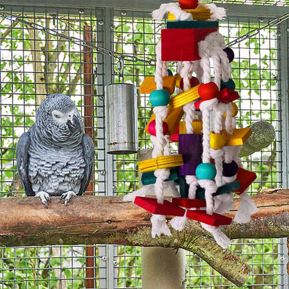 Colorful Parrot Toy with Wooden Beads, Blocks, and Cotton Rope - Chewing and Climbing Fun for Birds