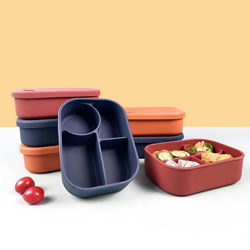 Dark Blue Food-Grade Silicone Lunch Box - Microwave Safe Bento Box with Dividers & Airtight Seal