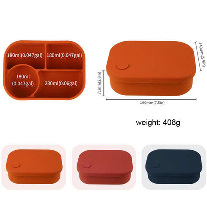 Dark Orange Food-Grade Silicone Lunch Box - Microwave Safe Bento Box with Dividers & Airtight Seal