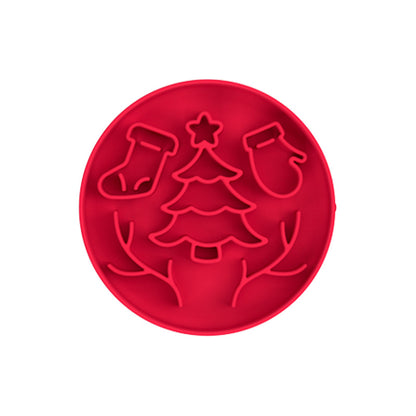 Red Silicone Slow Feeder Bowl for Dogs - Anti-Choking Christmas-Themed Lick Mat