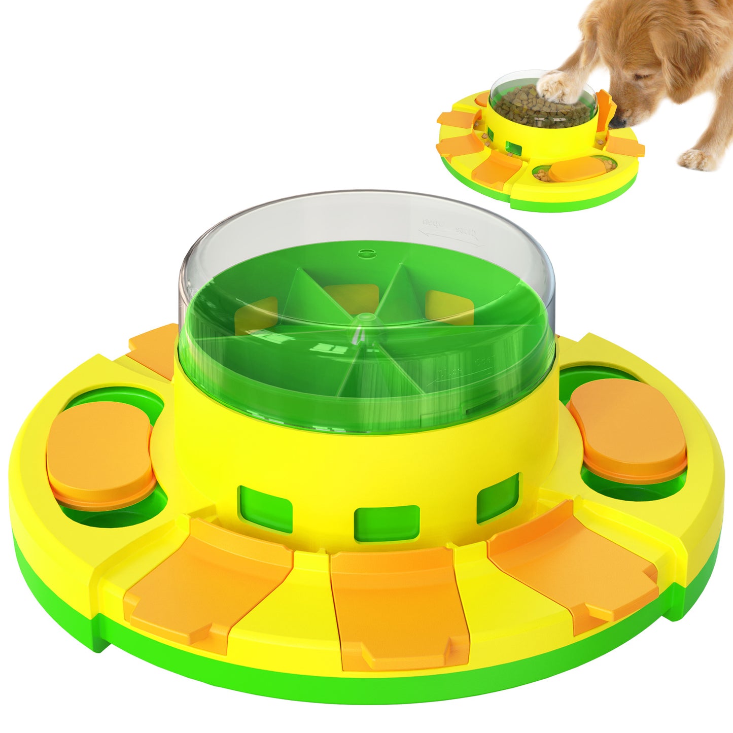 Orange Interactive Dog Puzzle Toy - Press and Feed Slow Feeder with Treat Dispenser