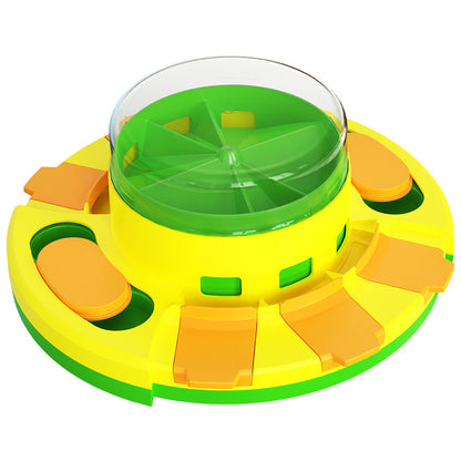 Green Interactive Dog Puzzle Toy - Press and Feed Slow Feeder with Treat Dispenser