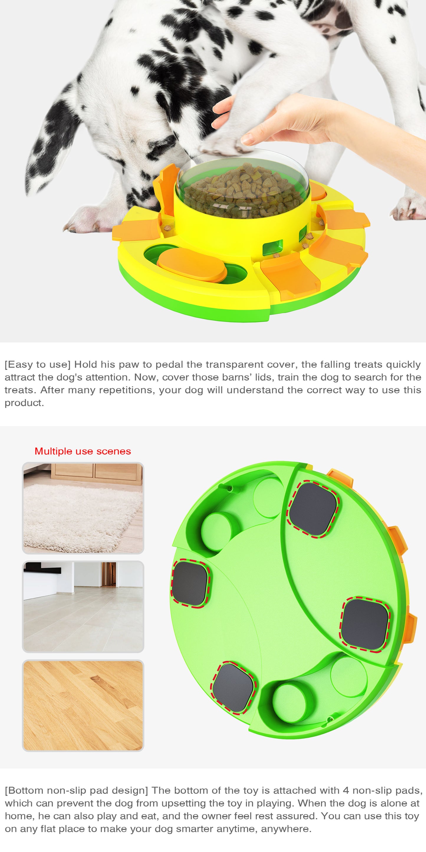 Green Interactive Dog Puzzle Toy - Press and Feed Slow Feeder with Treat Dispenser