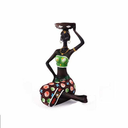 Green European Resin African Woman Candle Holders - Decorative Tabletop Candle Stands for Coffee Bars & Home Decor