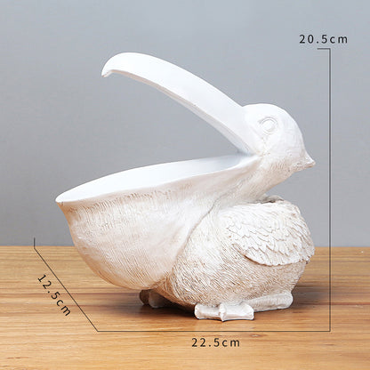 White Pelican Resin Decor Bowl - Unique Key, Candy, and Storage Organizer for Home Decoration