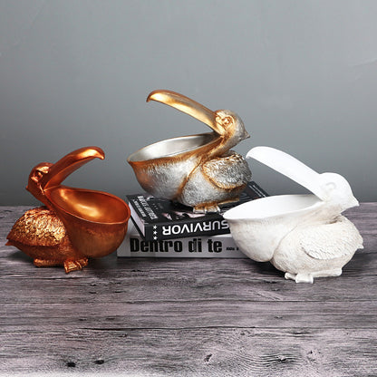 White Pelican Resin Decor Bowl - Unique Key, Candy, and Storage Organizer for Home Decoration