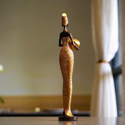 Gold Exotic African Woman Figurine - Elegant Resin Sculptures for Home Decor