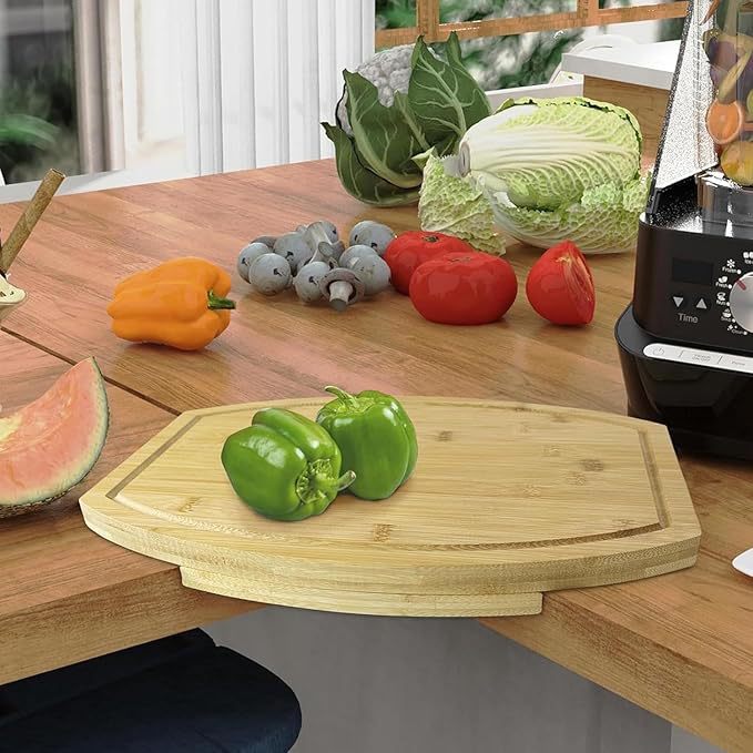 Corner Bamboo Cutting Board with Juice Groove – Space-Saving Kitchen Countertop Board