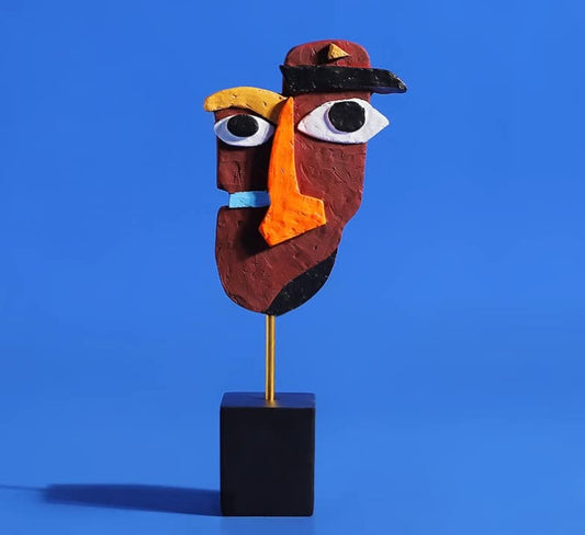 Brown Modern Abstract Face Sculpture - Colorful Resin Art Statue for Home & Office Decor