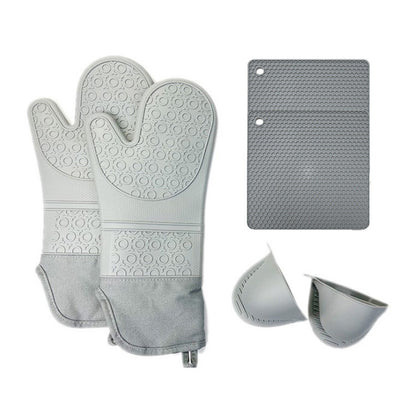 Grayish 3-Piece Set BPA-Free Non-Slip Silicone Oven Mitts - Heat Resistant Gloves with Honeycomb Pattern for Kitchen Safety