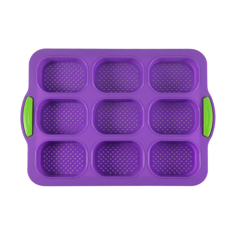 Purple Silicone Mini Bread Loaf Baking Mold - Non-Stick 8-Cavity Bakeware Pan with Handles for Baking Cakes and Bread