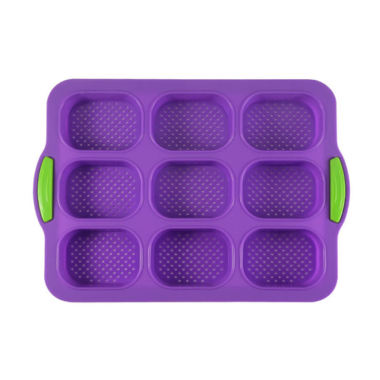 Purple Silicone Mini Bread Loaf Baking Mold - Non-Stick 8-Cavity Bakeware Pan with Handles for Baking Cakes and Bread