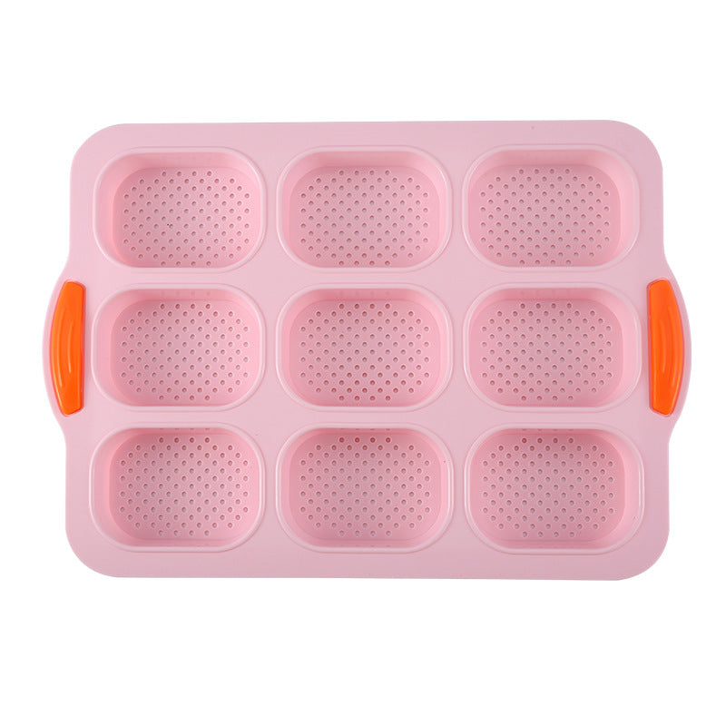 Pink Silicone Mini Bread Loaf Baking Mold - Non-Stick 8-Cavity Bakeware Pan with Handles for Baking Cakes and Bread