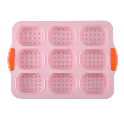 Pink Silicone Mini Bread Loaf Baking Mold - Non-Stick 8-Cavity Bakeware Pan with Handles for Baking Cakes and Bread