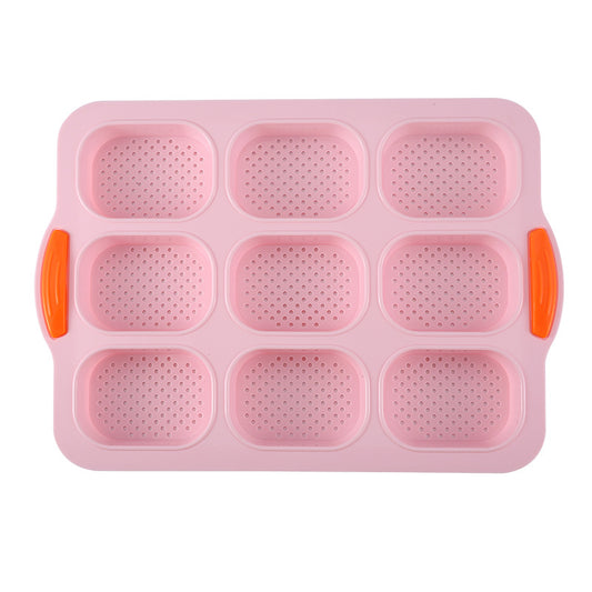 Pink Silicone Mini Bread Loaf Baking Mold - Non-Stick 8-Cavity Bakeware Pan with Handles for Baking Cakes and Bread