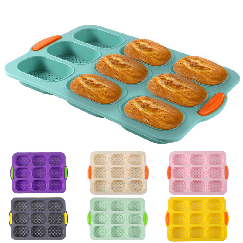 Pink Silicone Mini Bread Loaf Baking Mold - Non-Stick 8-Cavity Bakeware Pan with Handles for Baking Cakes and Bread