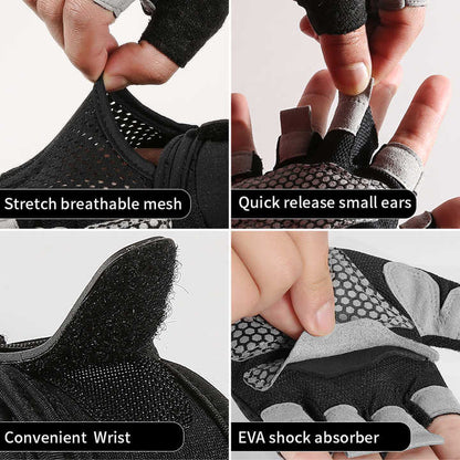 M Black Fingerless Sports Gloves - Non-Slip Silicone Palm Pads for Cycling, Weightlifting, and Fitness Training