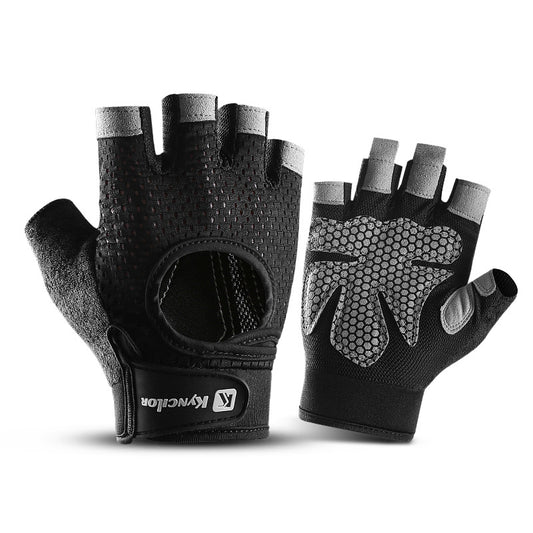 L Black Fingerless Sports Gloves - Non-Slip Silicone Palm Pads for Cycling, Weightlifting, and Fitness Training