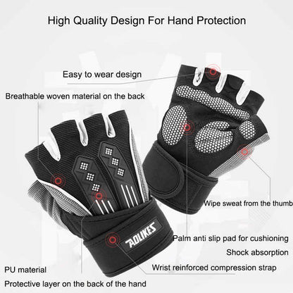 M Red Fingerless Workout Gloves with Wrist Support - Non-Slip, Breathable Gym Gloves for Weightlifting and Cycling