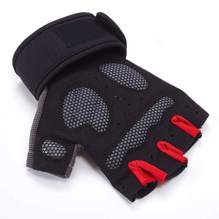 L Red Fingerless Workout Gloves with Wrist Support - Non-Slip, Breathable Gym Gloves for Weightlifting and Cycling