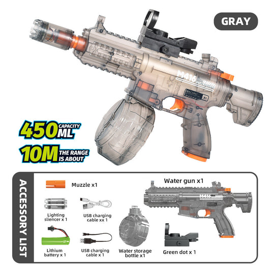 Grey Electric Water Gun - 450ml High-Capacity Automatic Water Blaster with 10M Range and Accessories(Rechargeable Lithium Battery)