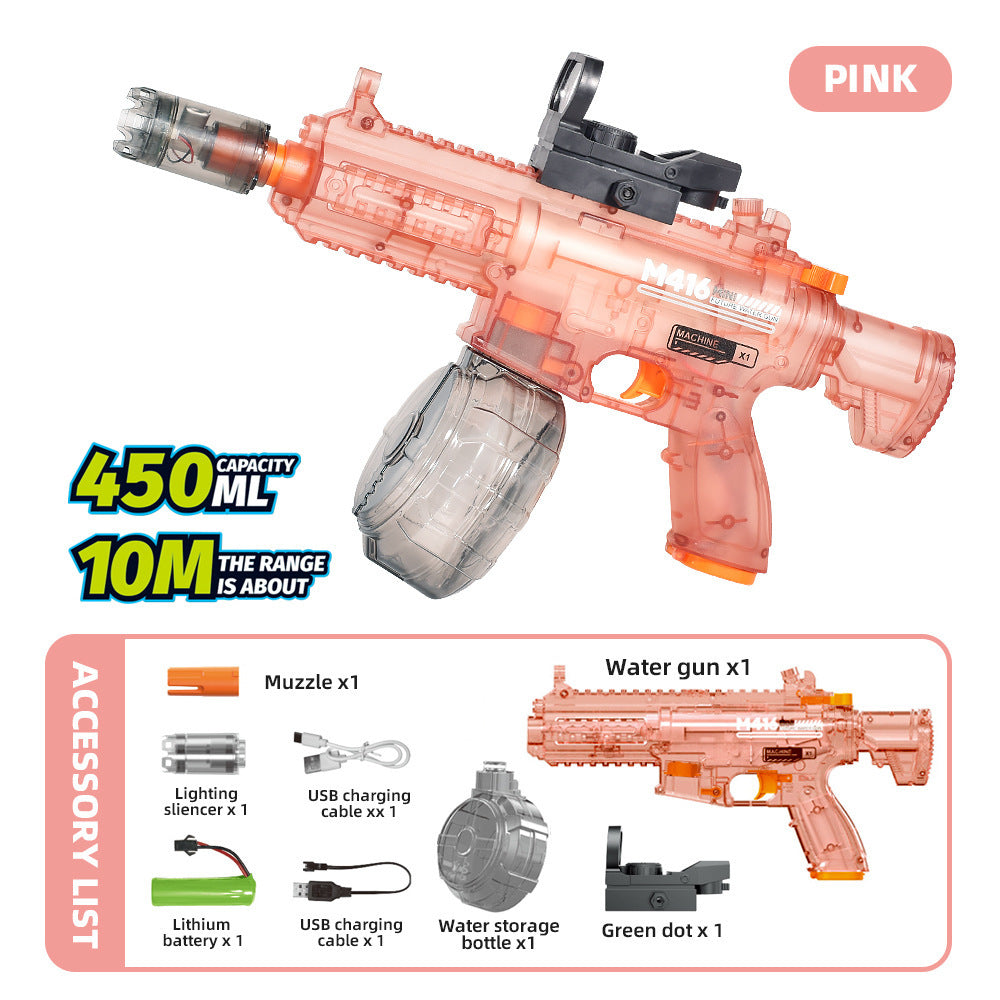 Pink Electric Water Gun - 450ml High-Capacity Automatic Water Blaster with 10M Range and Accessories(Rechargeable Lithium Battery)